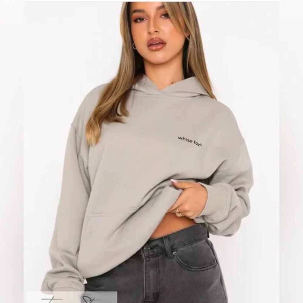 White Fox Boutique Hoodie Logo Grey Size S/M